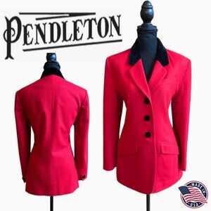 Pendleton Scarlet Red Wool Blazer with Black Accents (6)
